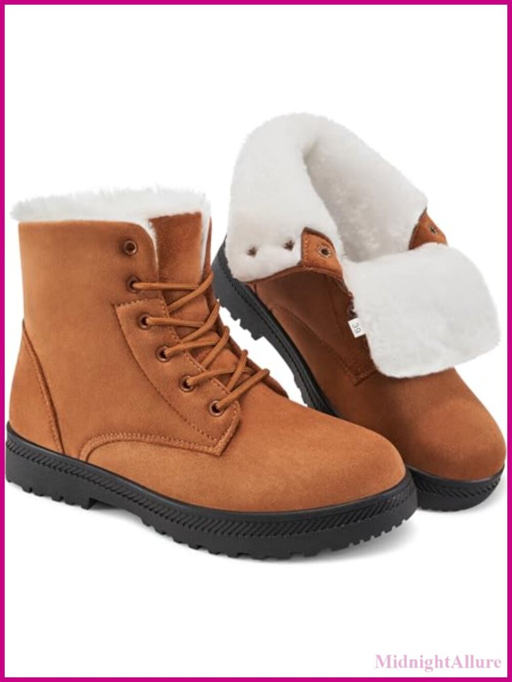 Winter Snow Boots Faux Fur Lined Suede Lace Up Ankle Booties